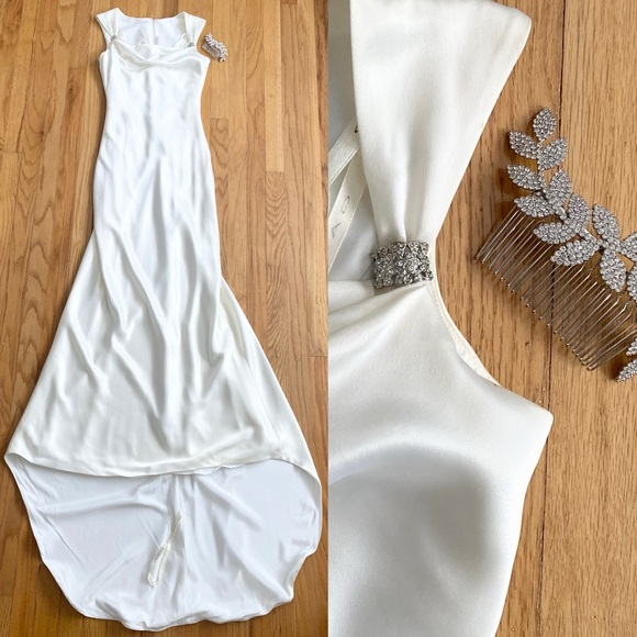 Galina Dresses & Skirts - Vintage 90s Mermaid Dress Set *Size 2* GALINA Ivory Liquid Satin Sheath Gown